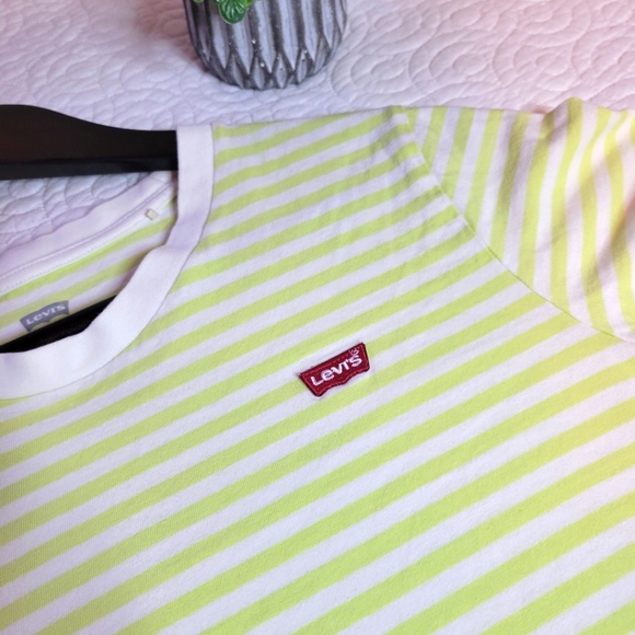 Levi | Perfect Crew Striped Tee | Lime Green & Cream Striped | Size Small - Picture 9 of 9